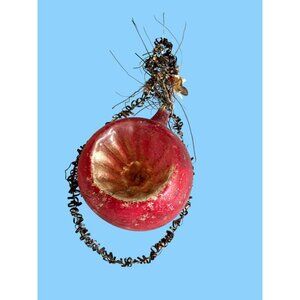 Antique German c1930 Blown Glass Indented Red Ornament With Wire Hanger 2.5" Vin